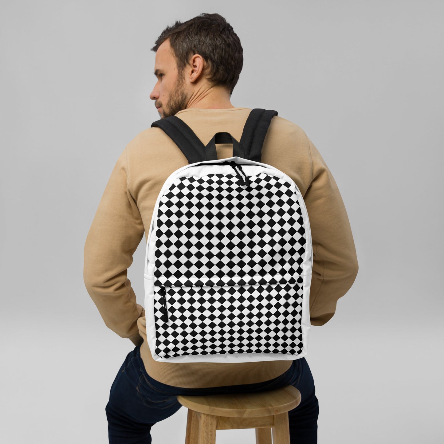 The Checkered Black White Backpack Laptop Bag