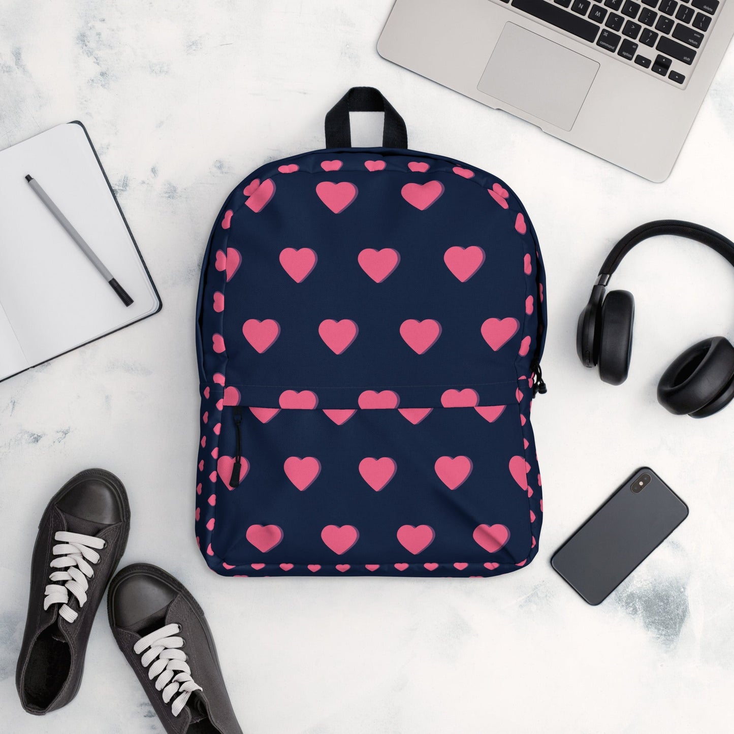 Pink Love Black Backpack Bag